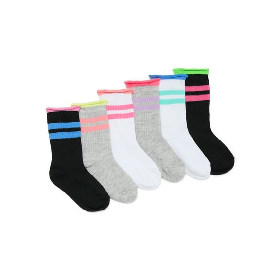 Wonder Nation Girls Mid Crew Socks, 6-Pack, Sizes 10.5-4