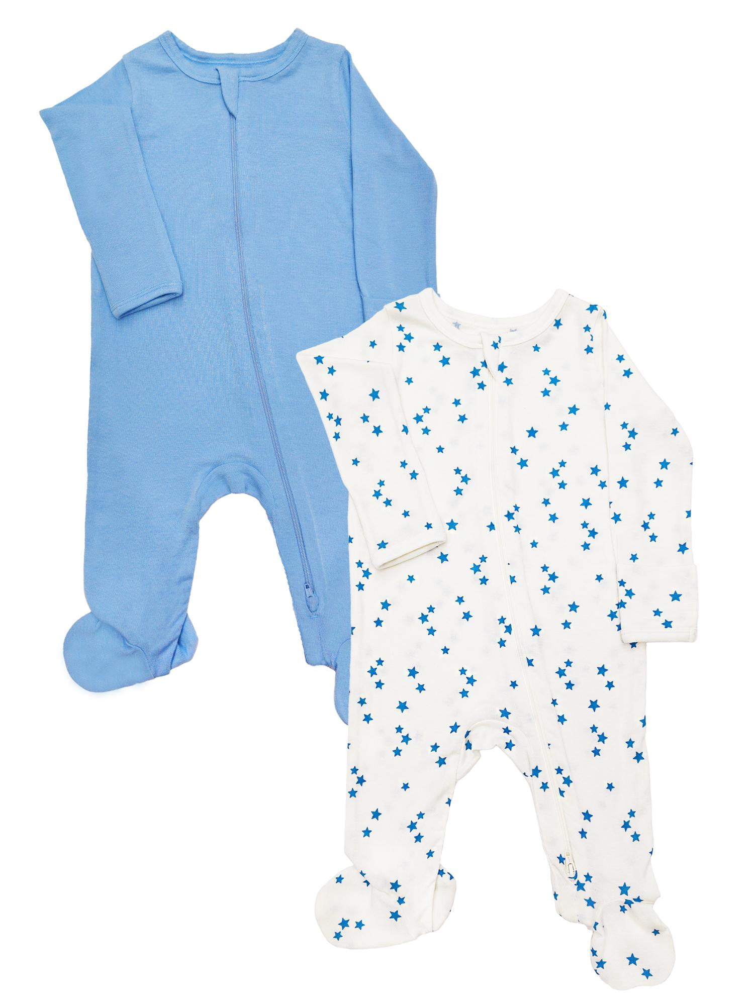 Wonder Nation Baby Gender Neutral Zip Front Footed Sleep N Play Pajamas, 2-Pack, Sizes Preemie-6/9 Months