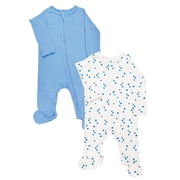 Wonder So Soft Modal by Wonder Nation Baby Unisex Two-Way Zipper Footed Sleep N Play Pajamas, 2-Pack, Sizes Preemie-6/9 Months