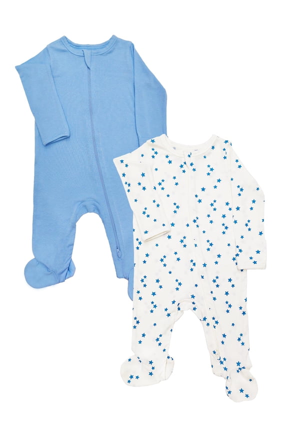Baby Gender Neutral Zip Front Footed Sleep N Play Pajamas, 2-Pack, Sizes Preemie-6/9 Months