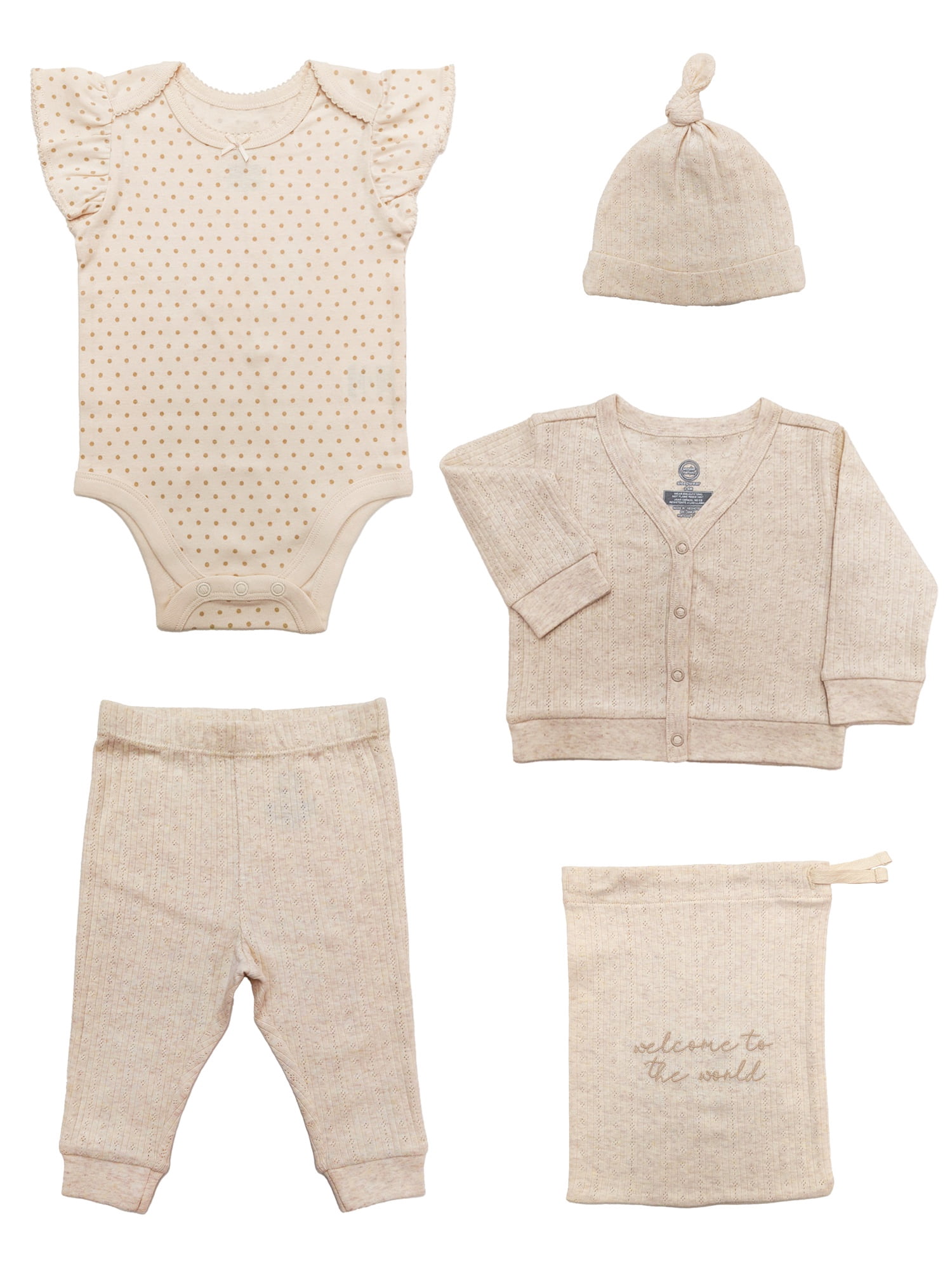 Wonder Nation Organic Cotton Baby 4-Piece Take Me Home Layette Gift Set, Sizes Preemie-9 Months