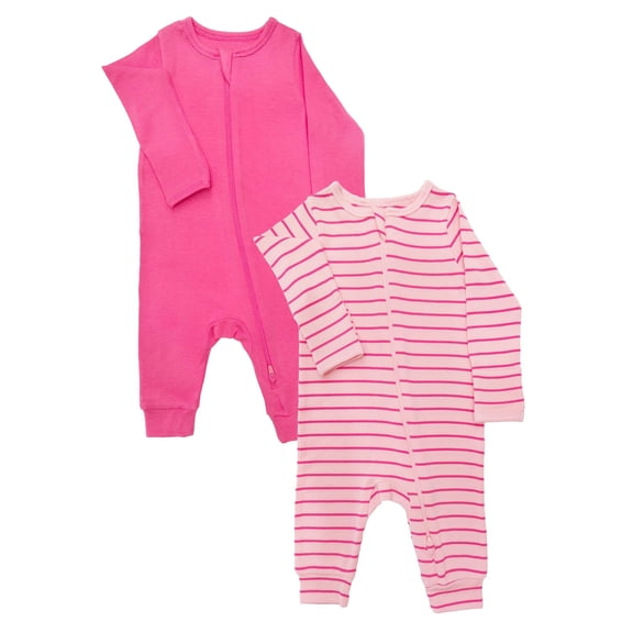 Wonder Nation Baby Gender Neutral Zip Front Coverall, 2-Pack, Sizes Preemie-6/9 Months