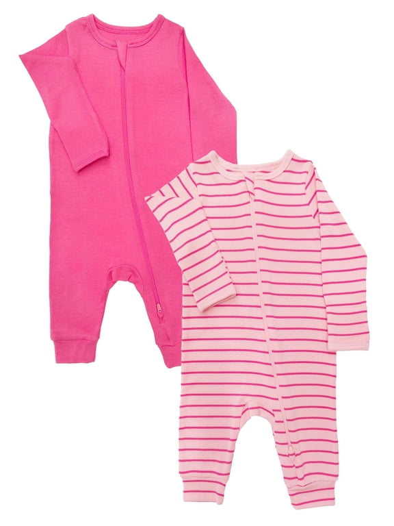 Wonder So Soft Modal by Wonder Nation Baby 2-pack two-way zipper footless coverall, Sizes Preemie–6/9 Months