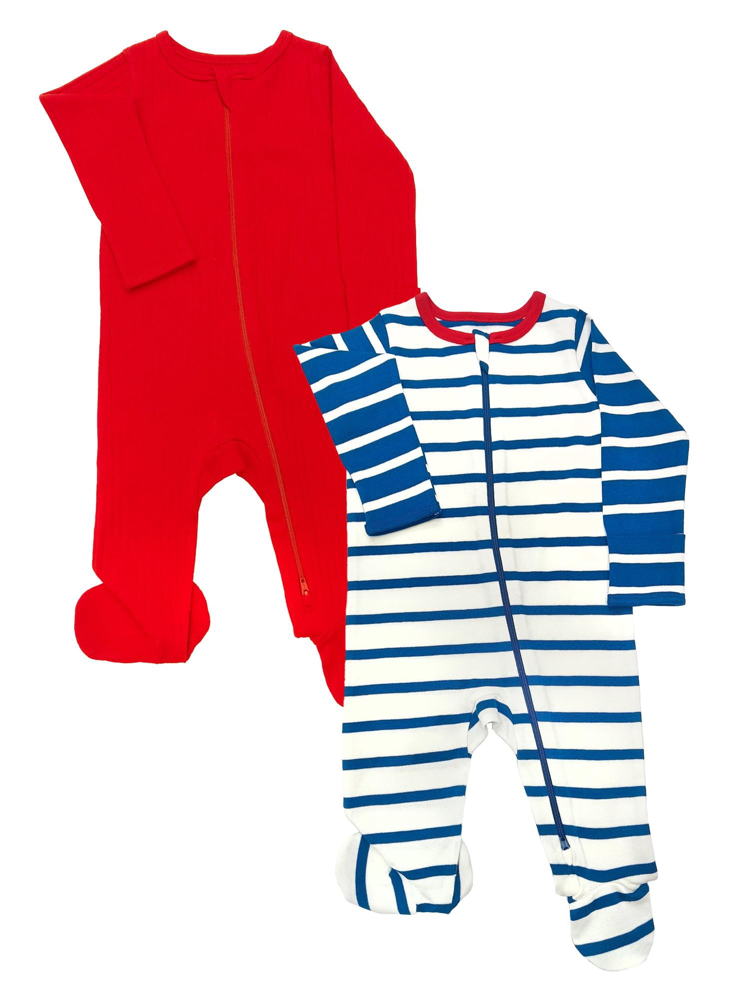 Wonder Nation Baby Gender Neutral Zip Front Footed Sleep N Play Pajamas, 2-Pack, Sizes Preemie-6/9 Months