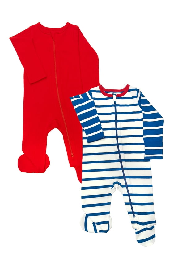 Baby Gender Neutral Zip Front Footed Sleep N Play Pajamas, 2-Pack, Sizes Preemie-6/9 Months