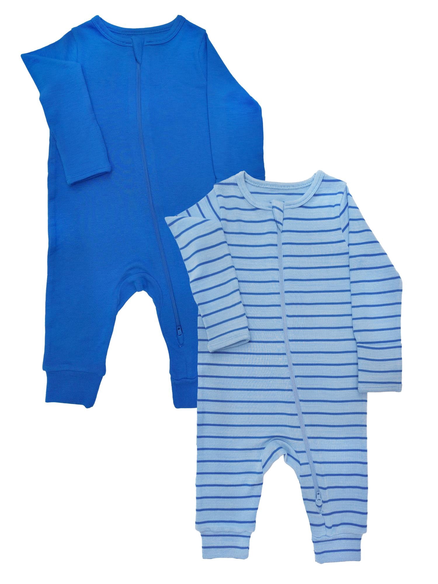 Wonder So Soft Modal by Wonder Nation Gender Neutral Two-Way Zipper Footless Coverall Pajamas, 2-Pack, Sizes Preemie–6/9 Months