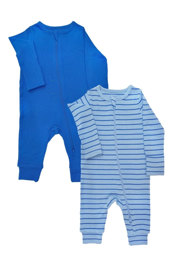 Wonder So Soft Modal by Wonder Nation Gender Neutral Two-Way Zipper Footless Coverall Pajamas, 2-Pack, Sizes Preemie–6/9 Months