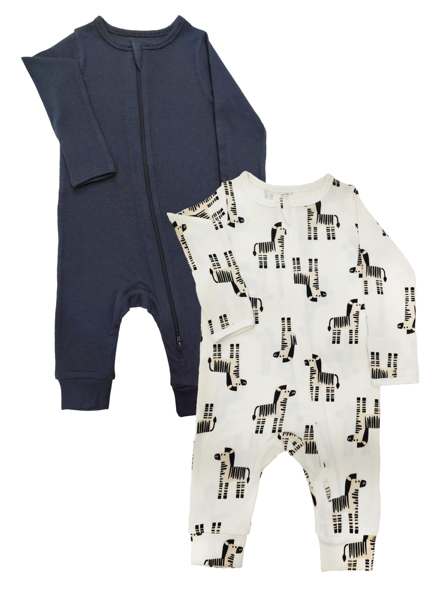 Wonder So Soft Modal by Wonder Nation Gender Neutral Two-Way Zipper Footless Coverall Pajamas, 2-Pack, Sizes Preemie–6/9 Months