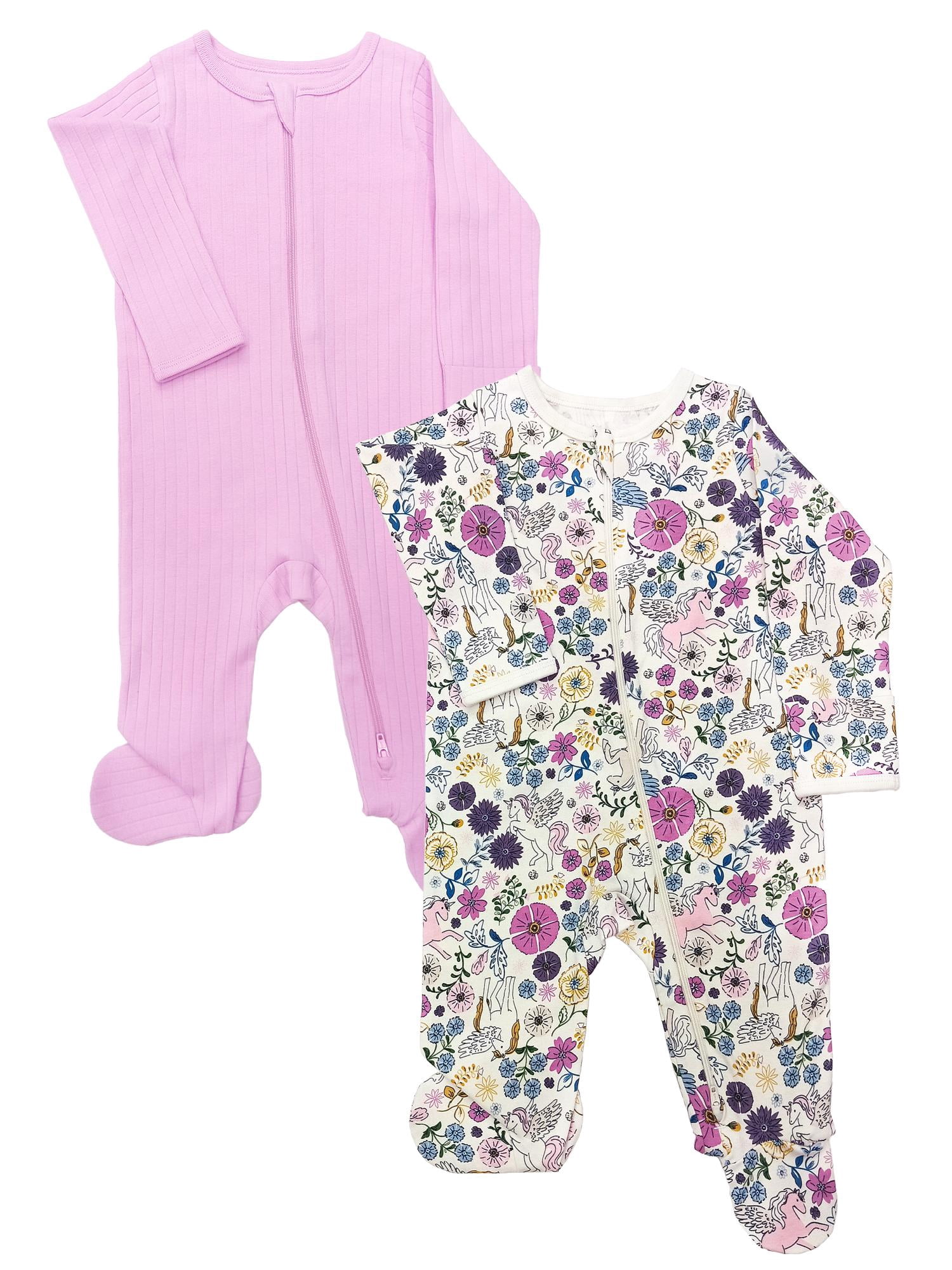 Wonder Nation Baby Gender Neutral Zip Front Footed Sleep N Play Pajamas, 2-Pack, Sizes Preemie-6/9 Months