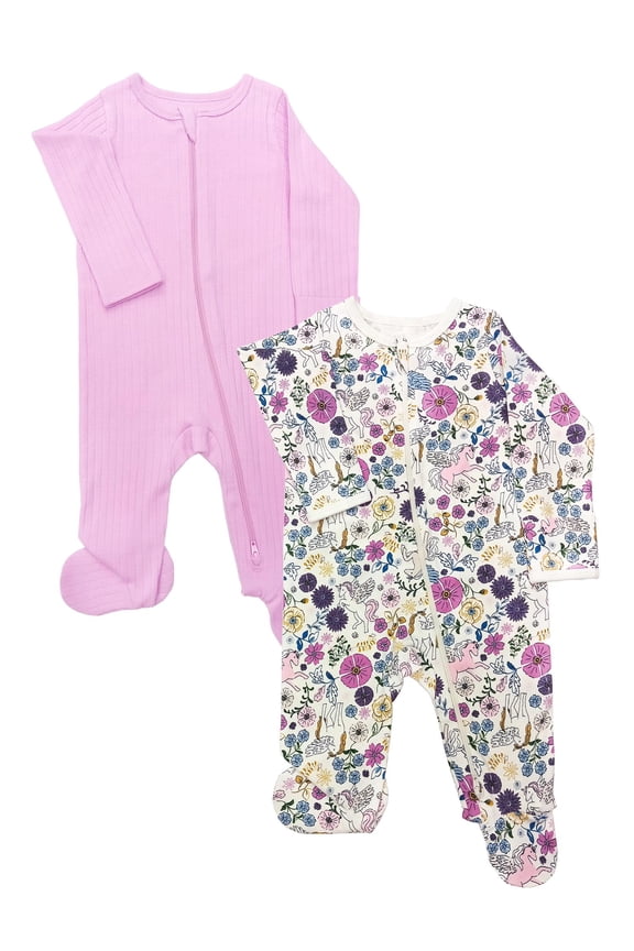 Baby Gender Neutral Zip Front Footed Sleep N Play Pajamas, 2-Pack, Sizes Preemie-6/9 Months