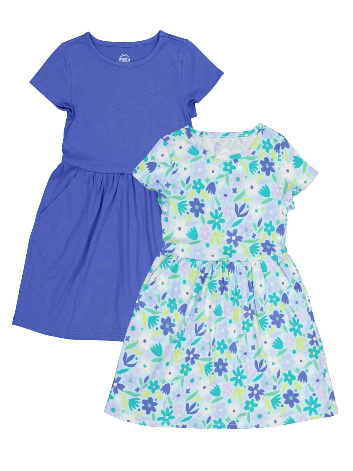 Wonder Nation Girl's Short Sleeve Play Dress, 2-Pack, Sizes 4-18 & Plus