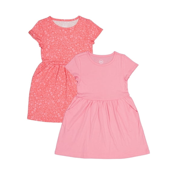 Wonder Nation Girl's Short Sleeve Play Dress, 2-Pack, Sizes 4-18 & Plus