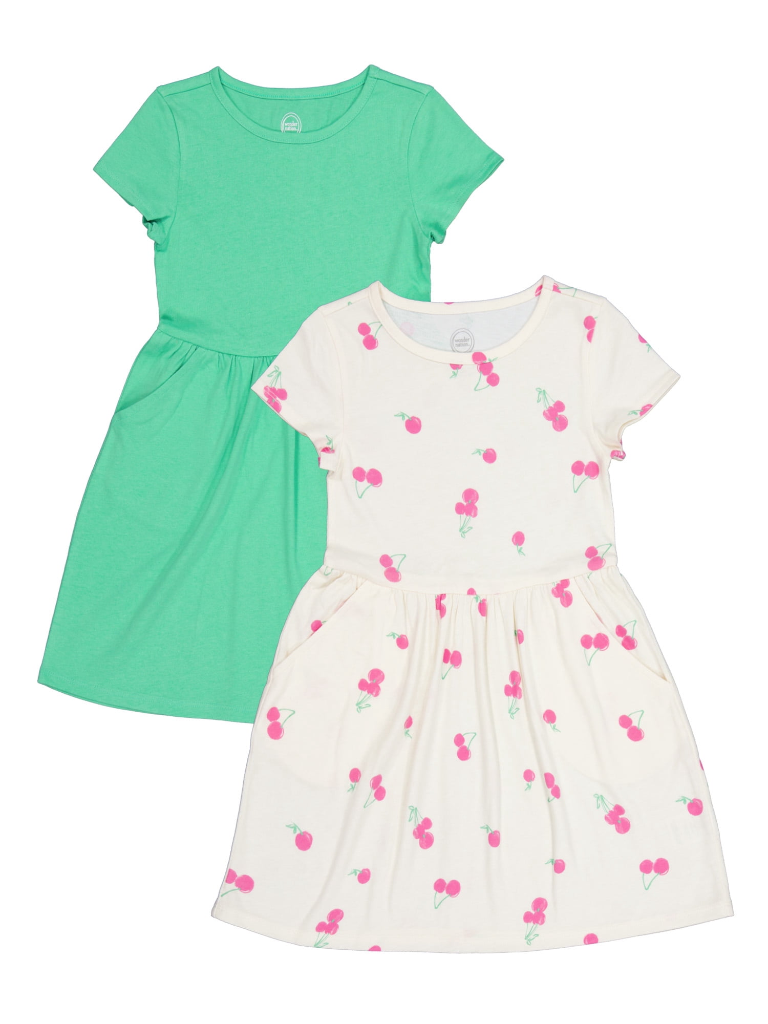 Wonder Nation Girl's Short Sleeve Play Dress, 2-Pack, Sizes 4-18 & Plus