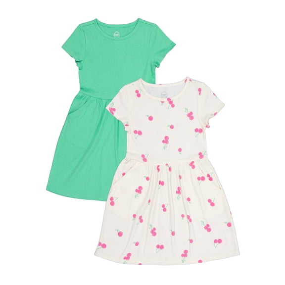 Wonder Nation Girl's Short Sleeve Play Dress, 2-Pack, Sizes 4-18 & Plus