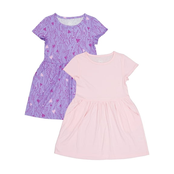 Wonder Nation Girl's Short Sleeve Play Dress, 2-Pack, Sizes 4-18 & Plus