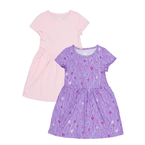 Wonder Nation Girl's Short Sleeve Play Dress, 2-Pack, Sizes 4-18 & Plus