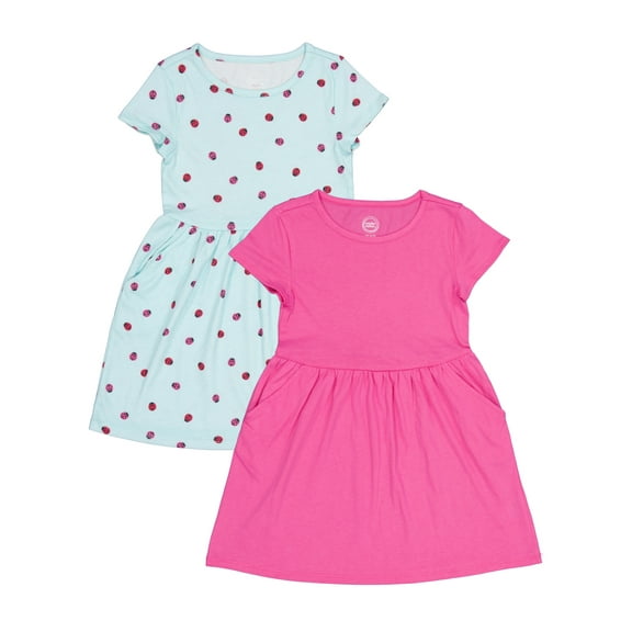 Wonder Nation Girl's Short Sleeve Play Dress, 2-Pack, Sizes 4-18 & Plus