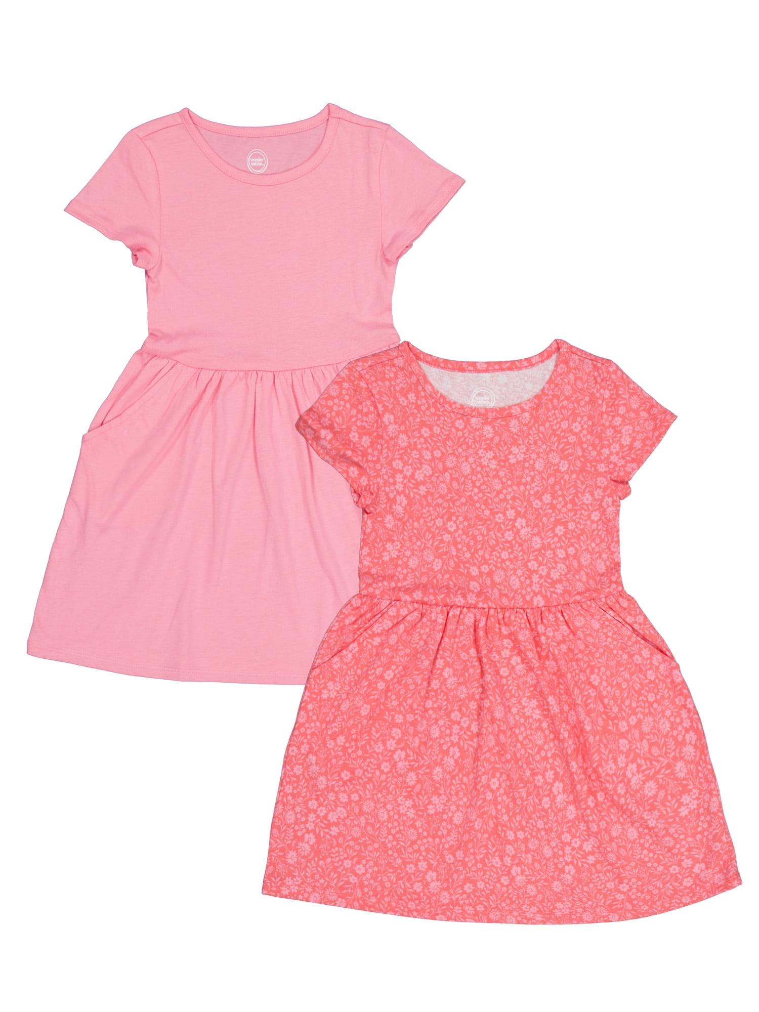 Wonder Nation Girl's Short Sleeve Play Dress, 2-Pack, Sizes 4-18 & Plus