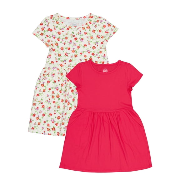Wonder Nation Girl's Short Sleeve Play Dress, 2-Pack, Sizes 4-18 & Plus