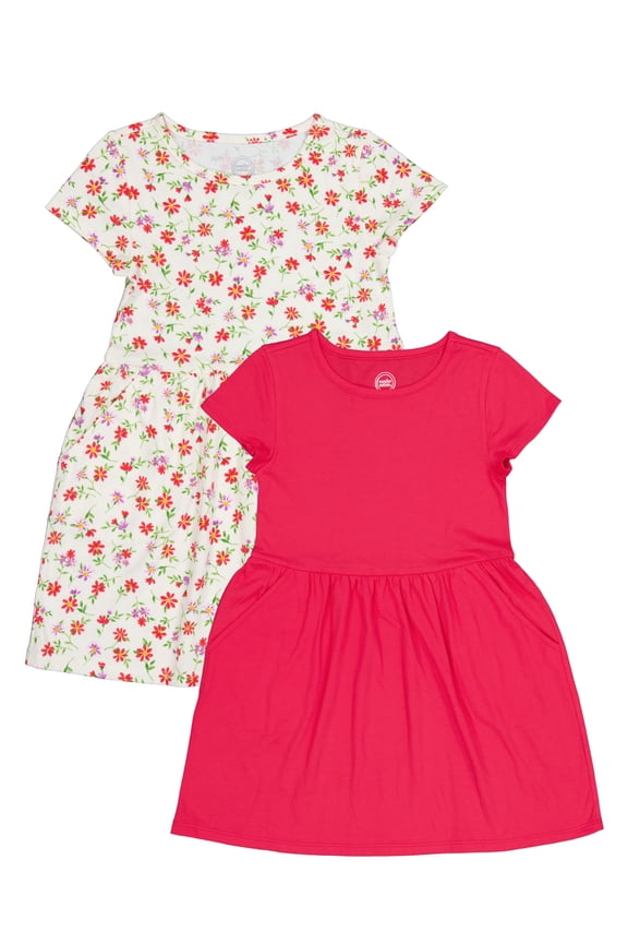 Girl's Short Sleeve Play Dress, 2-Pack, Sizes 4-18 & Plus