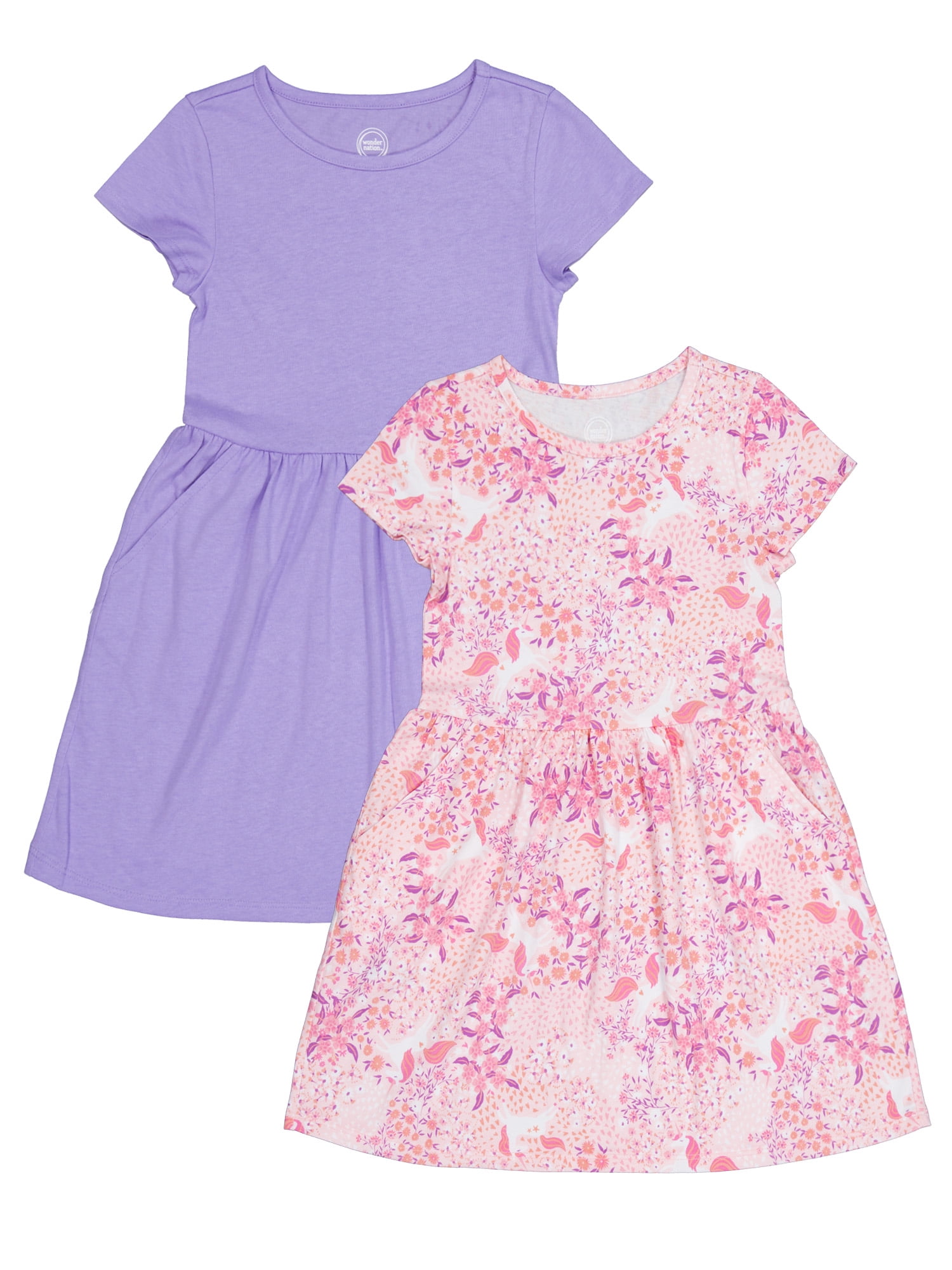 Wonder Nation Girl's Short Sleeve Play Dress, 2-Pack, Sizes 4-18 & Plus