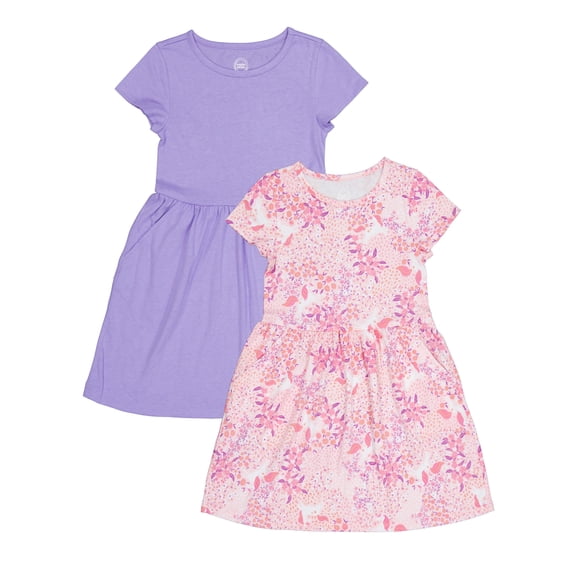 Wonder Nation Girl's Short Sleeve Play Dress, 2-Pack, Sizes 4-18 & Plus