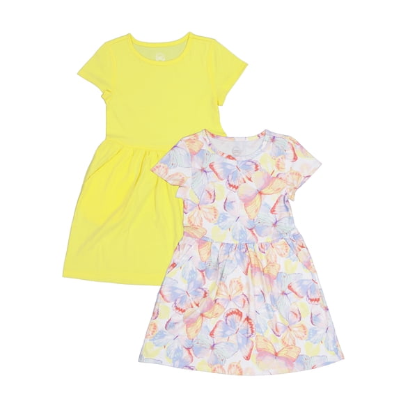 Wonder Nation Girl's Short Sleeve Play Dress, 2-Pack, Sizes 4-18 & Plus
