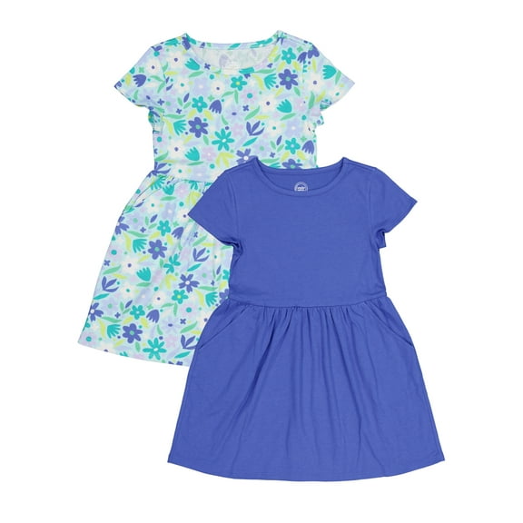 Wonder Nation Girl's Short Sleeve Play Dress, 2-Pack, Sizes 4-18 & Plus