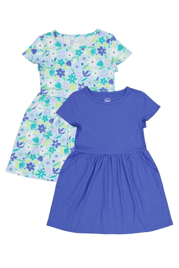 Girl's Short Sleeve Play Dress, 2-Pack, Sizes 4-18 & Plus