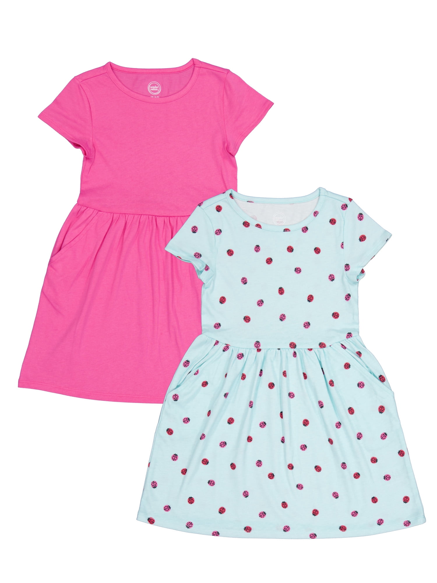 Wonder Nation Girl's Short Sleeve Play Dress, 2-Pack, Sizes 4-18 & Plus