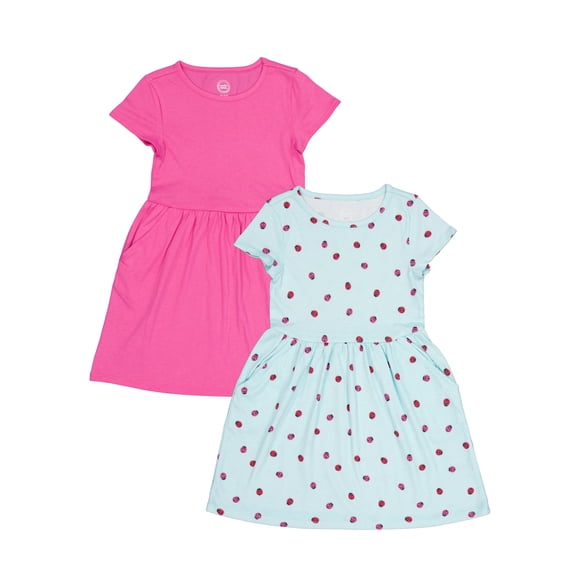 Wonder Nation Girl's Short Sleeve Play Dress, 2-Pack, Sizes 4-18 & Plus