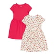 thumbnail image 1 of Wonder Nation Girl's Short Sleeve Play Dress, 2-Pack, Sizes 4-18 & Plus, 1 of 3