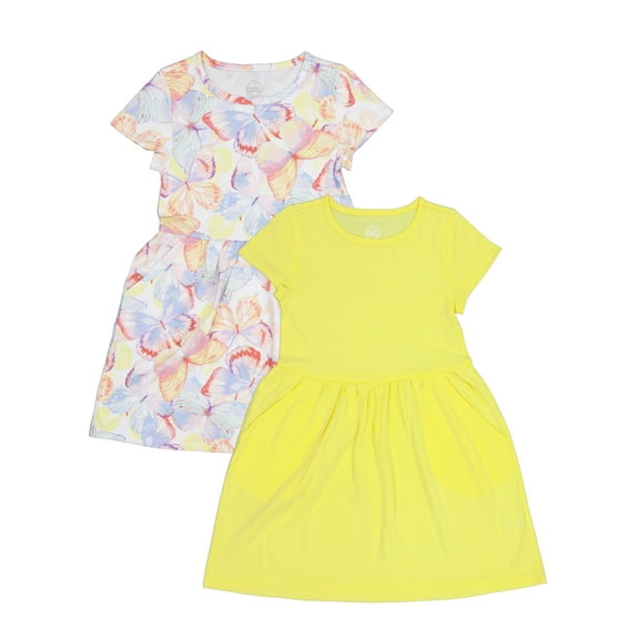 Wonder Nation Girl's Short Sleeve Play Dress, 2-Pack, Sizes 4-18 & Plus