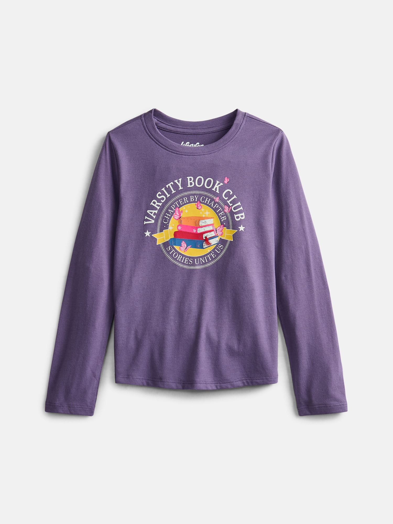 Wonder Nation Girls Embellished Tee with Long Sleeves, Sizes 4-18 & Plus