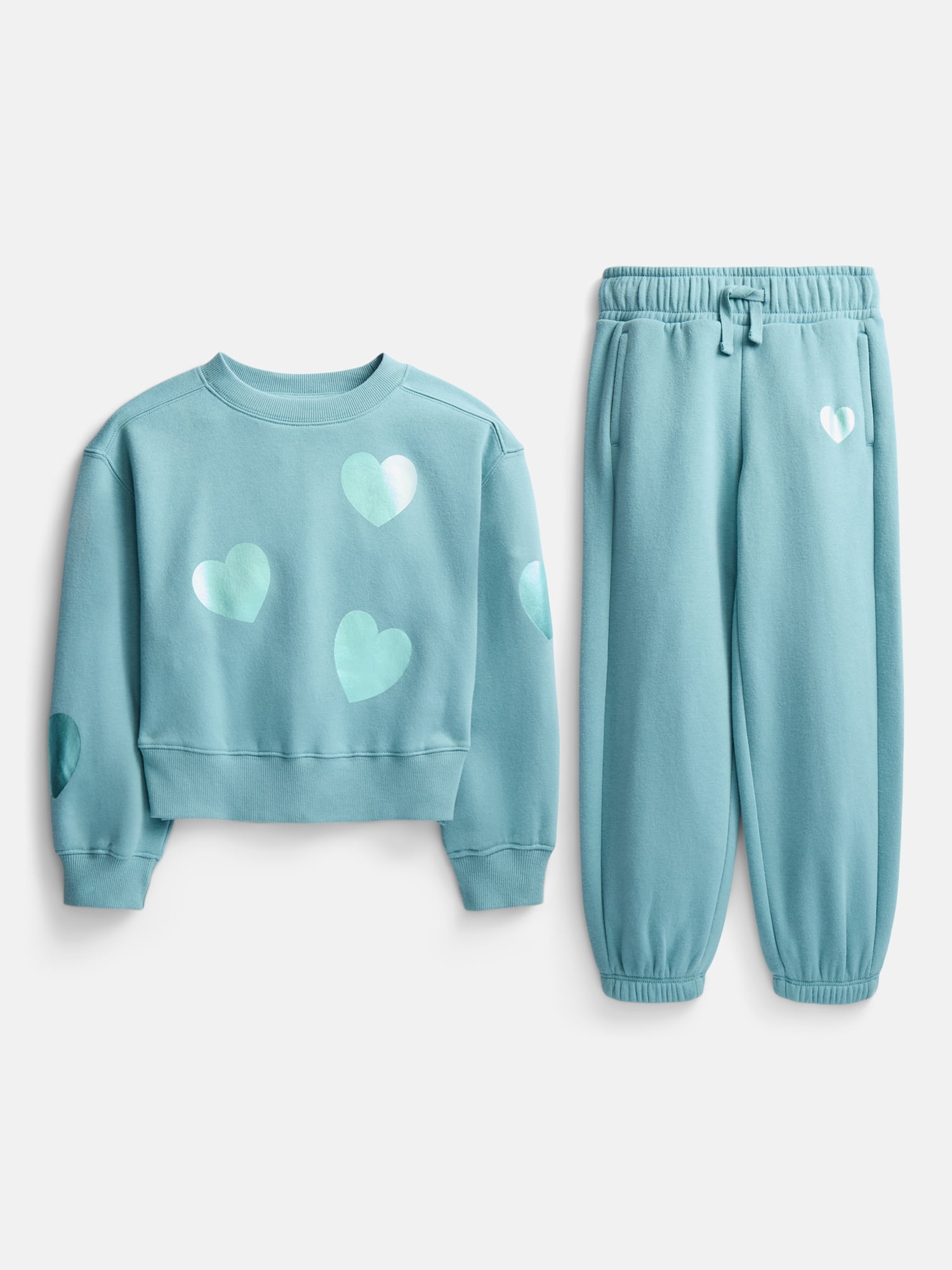 Wonder Nation Girls Fleece Sweatshirt and Jogger Sweatpant, 2 Piece Set, Sizes 4-18 & Plus