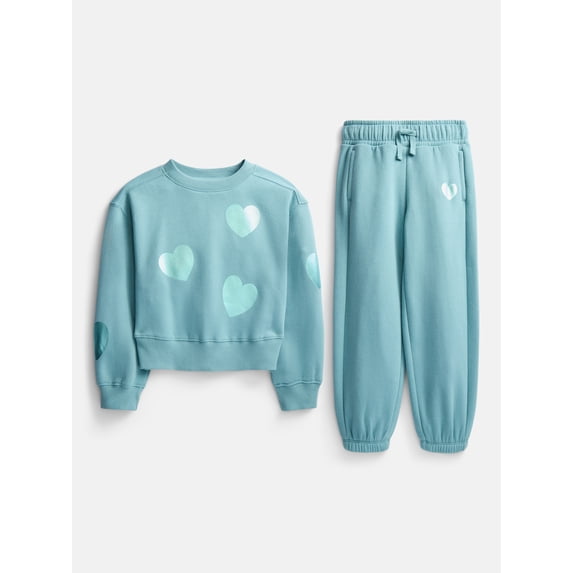 Wonder Nation Girls Fleece Sweatshirt and Joggers Set, 2 Piece, Sizes 4-18 & Plus