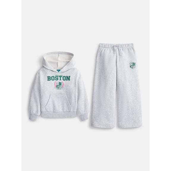 Wonder Nation Girls Fleece Hoodie and Wide Leg Sweatpants Set, 2-Piece, Sizes 4-18