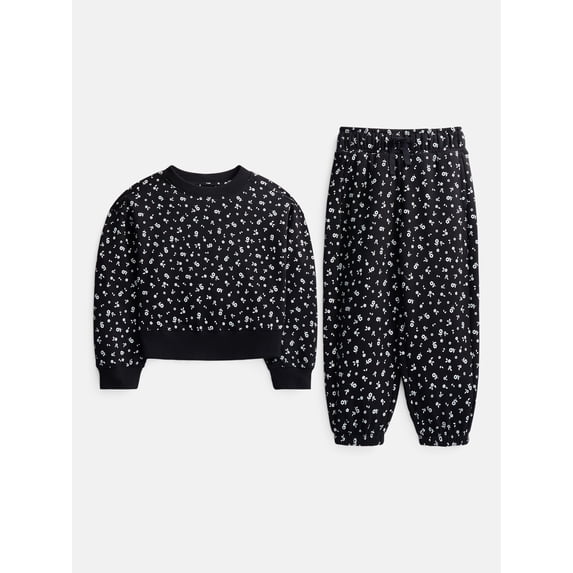 Wonder Nation Girls Fleece Sweatshirt and Joggers Set, 2 Piece, Sizes 4-18 & Plus