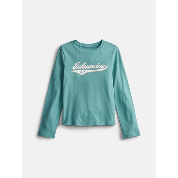Wonder Nation Girls Embellished Tee with Long Sleeves, Sizes 4-18 & Plus