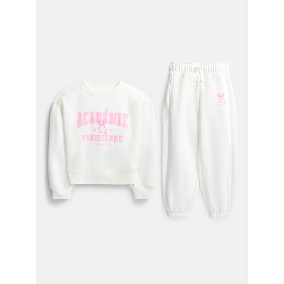 Wonder Nation Girls Fleece Sweatshirt and Joggers Set, 2 Piece, Sizes 4-18 & Plus