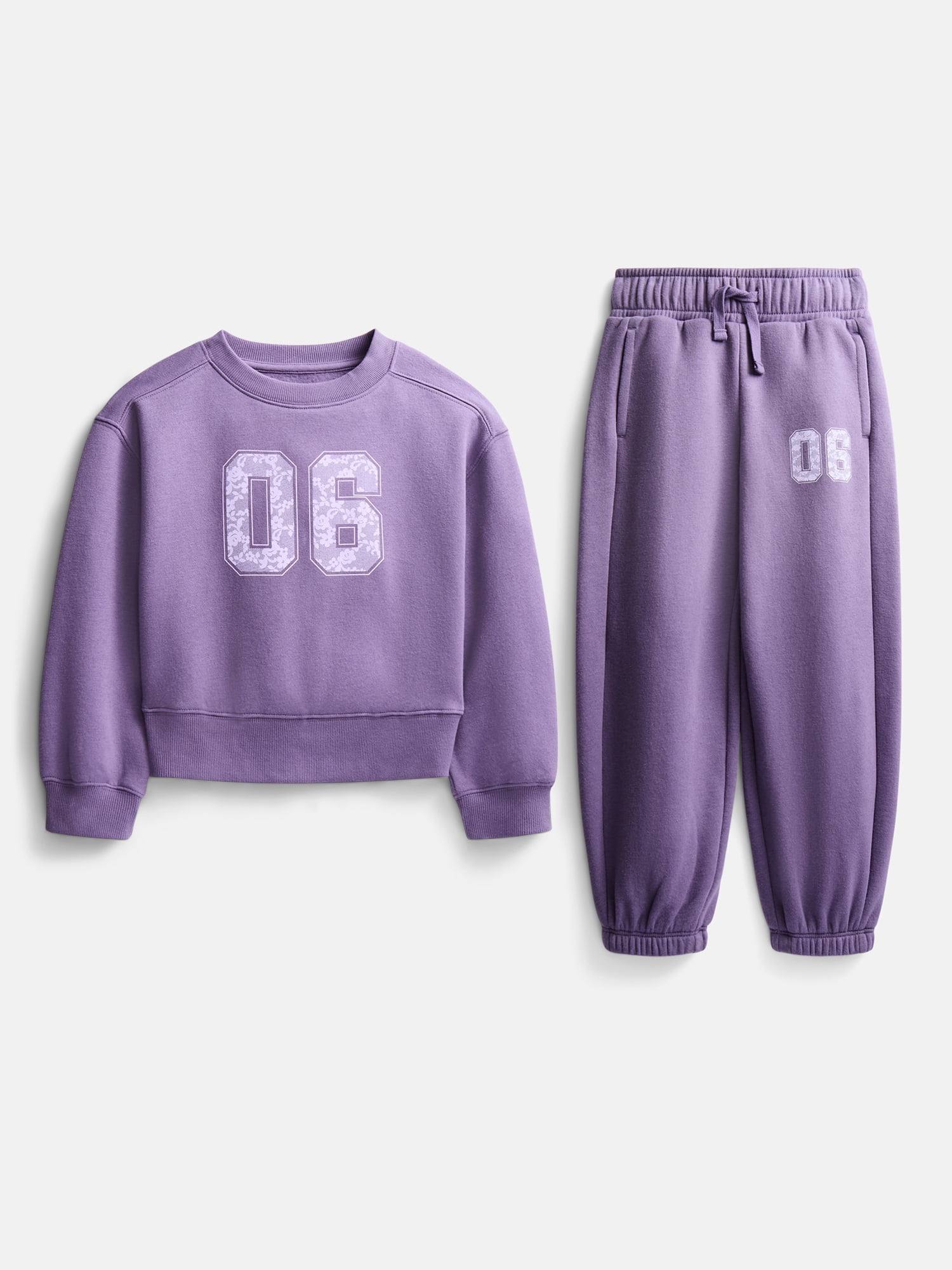 Wonder Nation Girls Fleece Sweatshirt and Jogger Sweatpant, 2 Piece Set, Sizes 4-18 & Plus