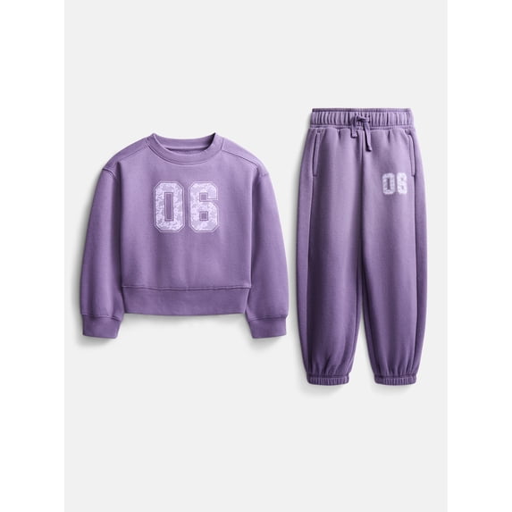 Wonder Nation Girls Fleece Sweatshirt and Joggers Set, 2 Piece, Sizes 4-18 & Plus