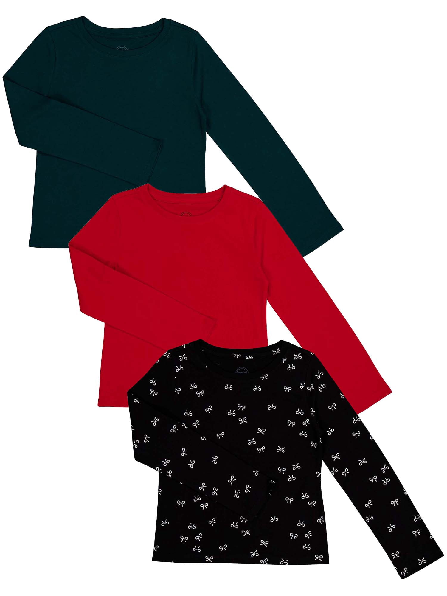Wonder Nation Girls Long Sleeve Kid Tough T-Shirt, 3-Pack, Sizes 4-18 & Plus