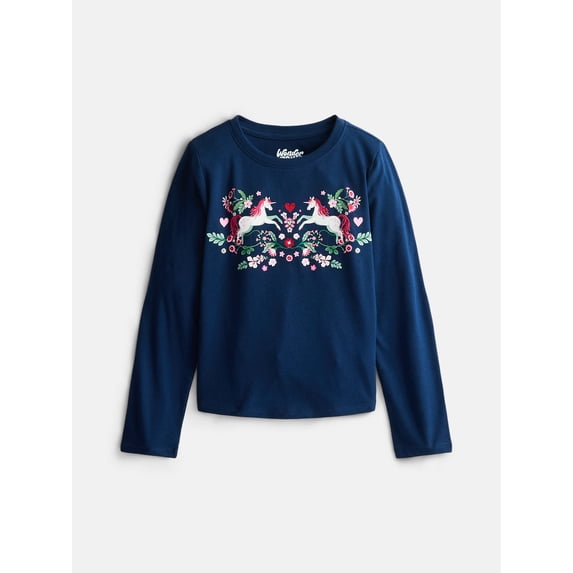 Wonder Nation Girls Embellished Tee with Long Sleeves, Sizes 4-18 & Plus