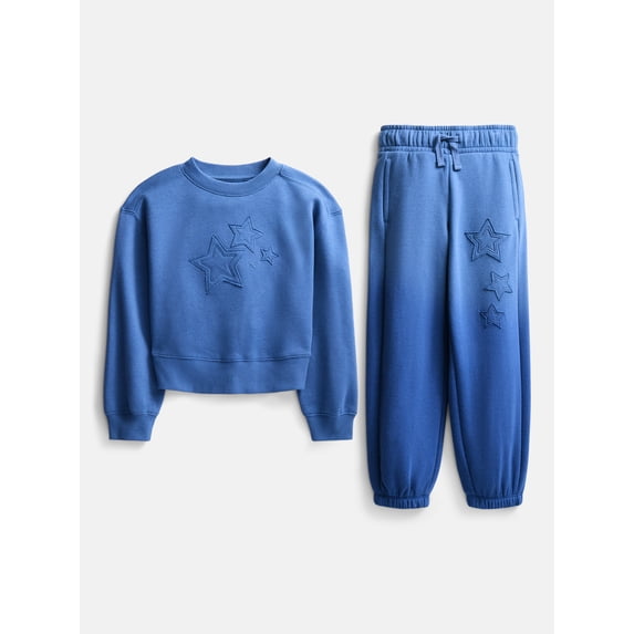 Wonder Nation Girls Fleece Sweatshirt and Joggers Set, 2 Piece, Sizes 4-18 & Plus