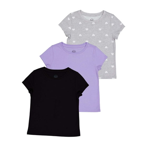 Wonder Nation Girls Short Sleeve Kid Tough T-Shirt, 3-Pack, Sizes 4-18 & Plus