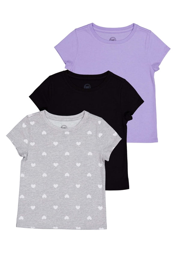 Girls Short Sleeve Kid Tough T-Shirt, 3-Pack, Sizes 4-18 & Plus