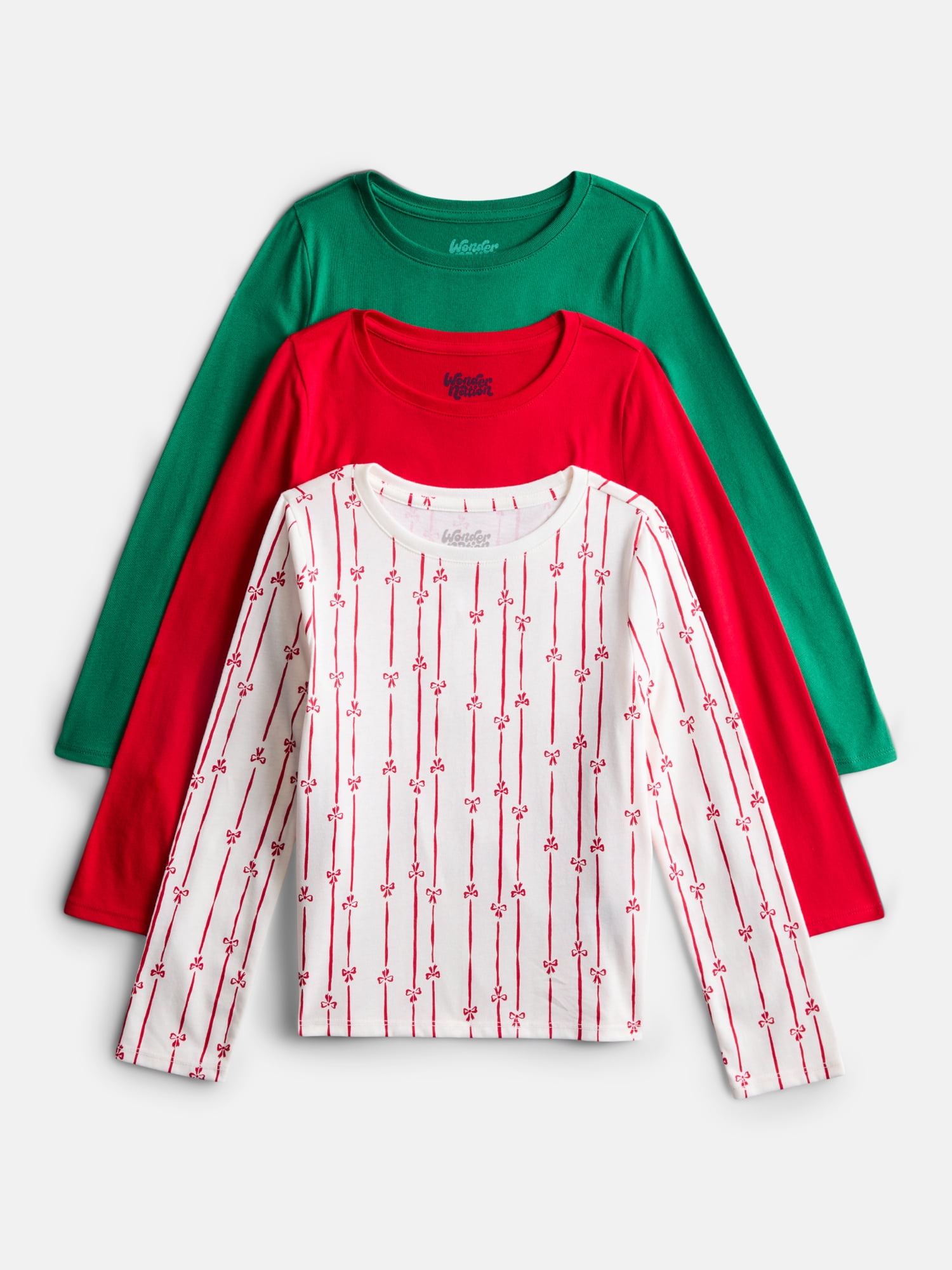 Wonder Nation Girls Kid Tough Tee with Long Sleeves, 3 Pack, Sizes 4-18 & Plus