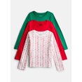 thumbnail image 1 of Wonder Nation Girls Kid Tough Tee with Long Sleeves, 3 Pack, Sizes 4-18 & Plus, 1 of 3