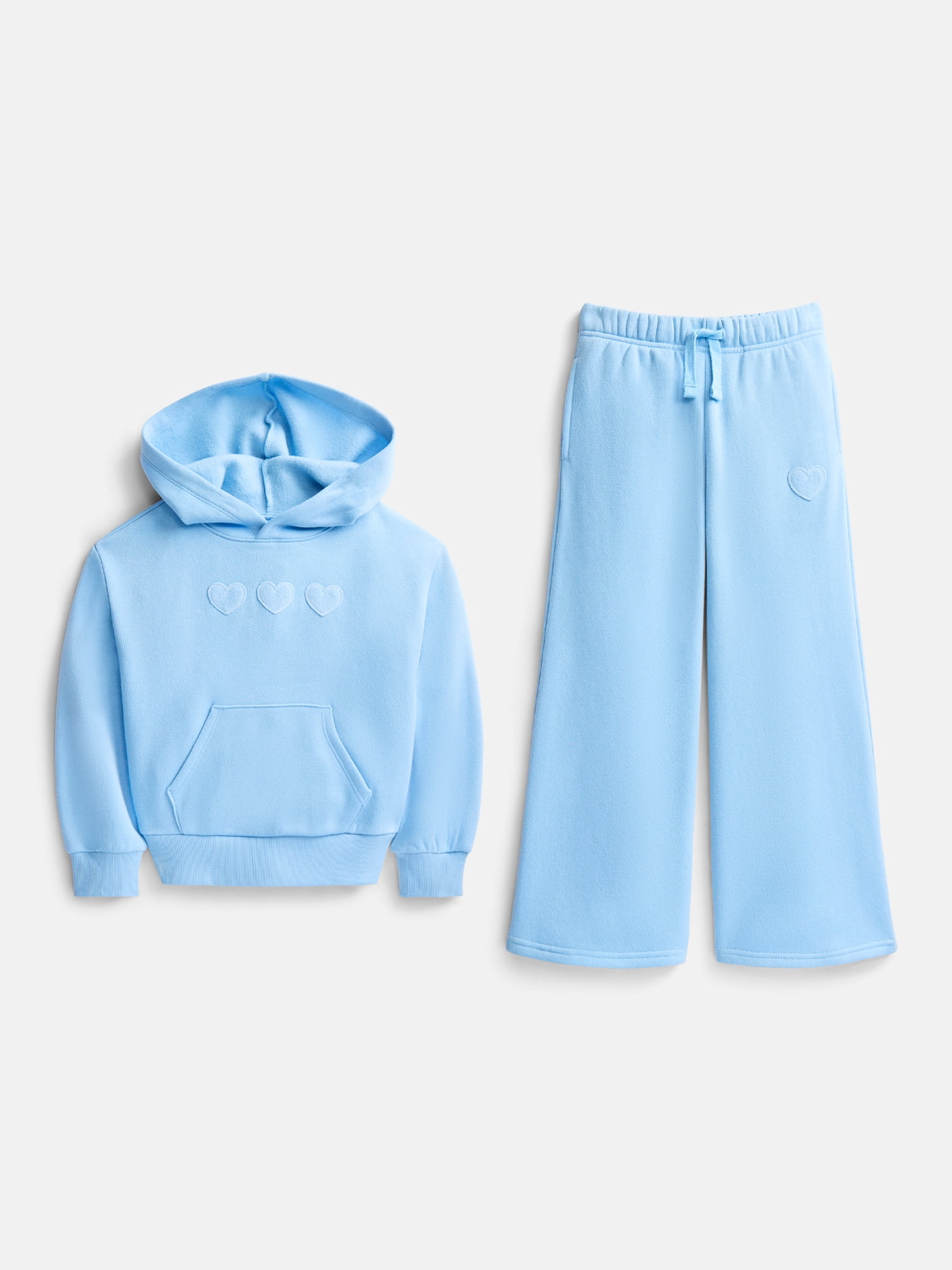 Wonder Nation Girls Fleece Hoodie and Wide Leg Sweatpant, 2-Piece Set, Sizes 4-18